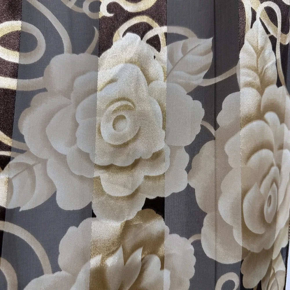 Women Scarf beige flowers brown 100% Polyester Rectangular 59x12